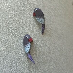 Vintage Wooden Parrot Bird Earrings